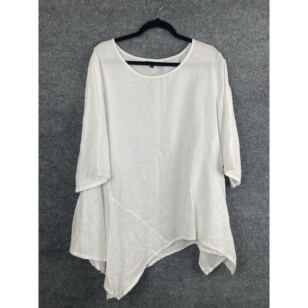 For-Cynthia White Linen Asymmetrical 3/4 Sleeve Blouse Size XL‎